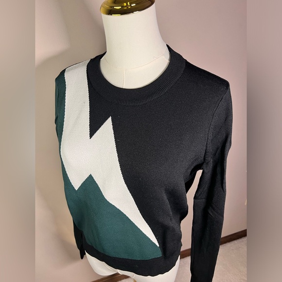 Topshop Lightning Bolt Green Black sweater size 2 - Picture 4 of 7